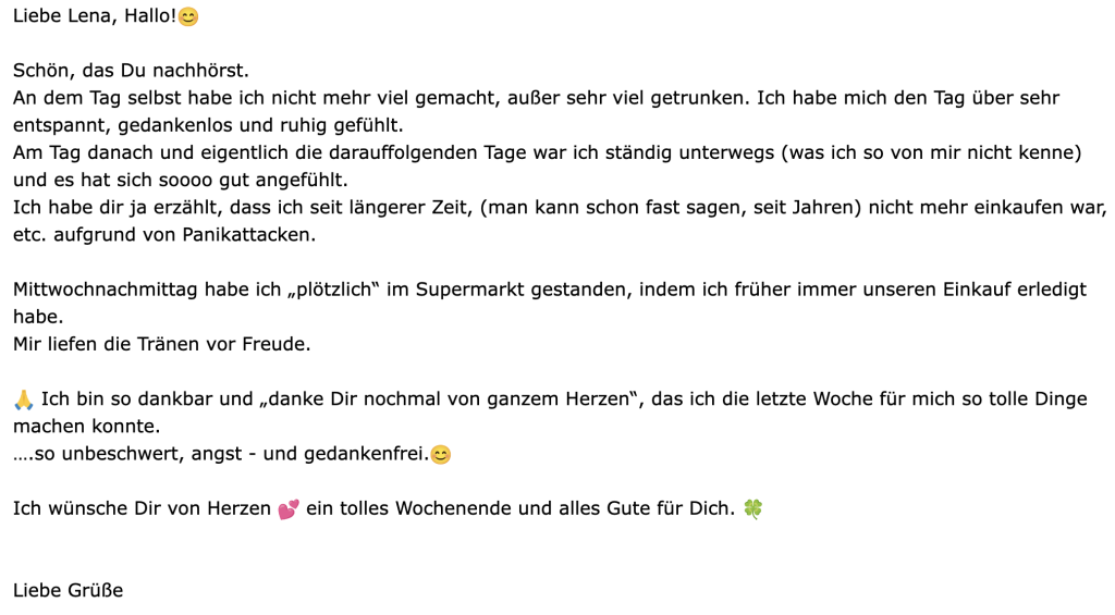 Testimonial Screenshot für Fern-Reiki